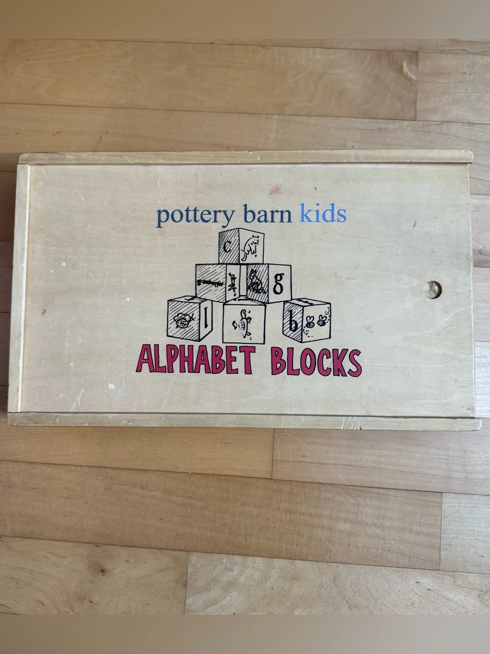 Pottery Barn Kids PBK Learning Alphabet‎ Blocks with storage box Montessori